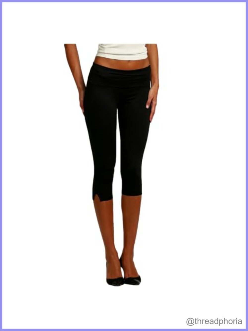 Capri Leggings Slim Fit Split Hem Cropped Yoga Pants Pull On Regular